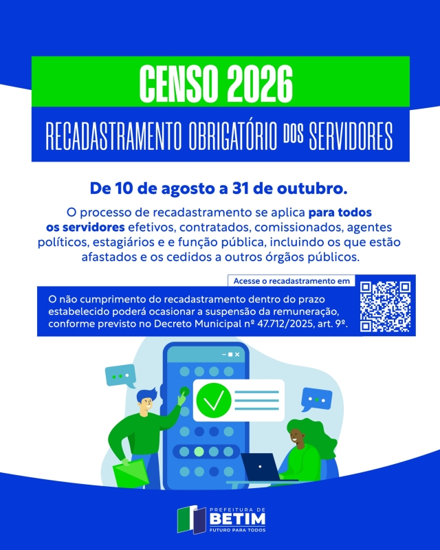Censo 2026: servidores municipais têm até 31 de outubro para atualizar dados cadastrais