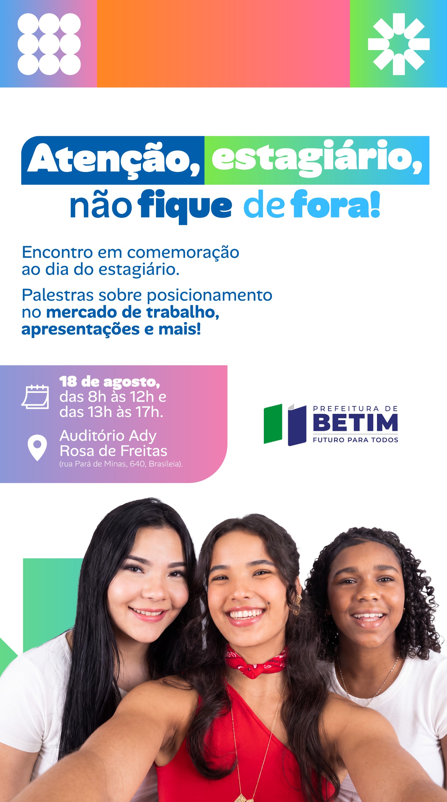 Prefeitura de Betim celebra Dia do Estagiário com programação especial nesta terça-feira (18)